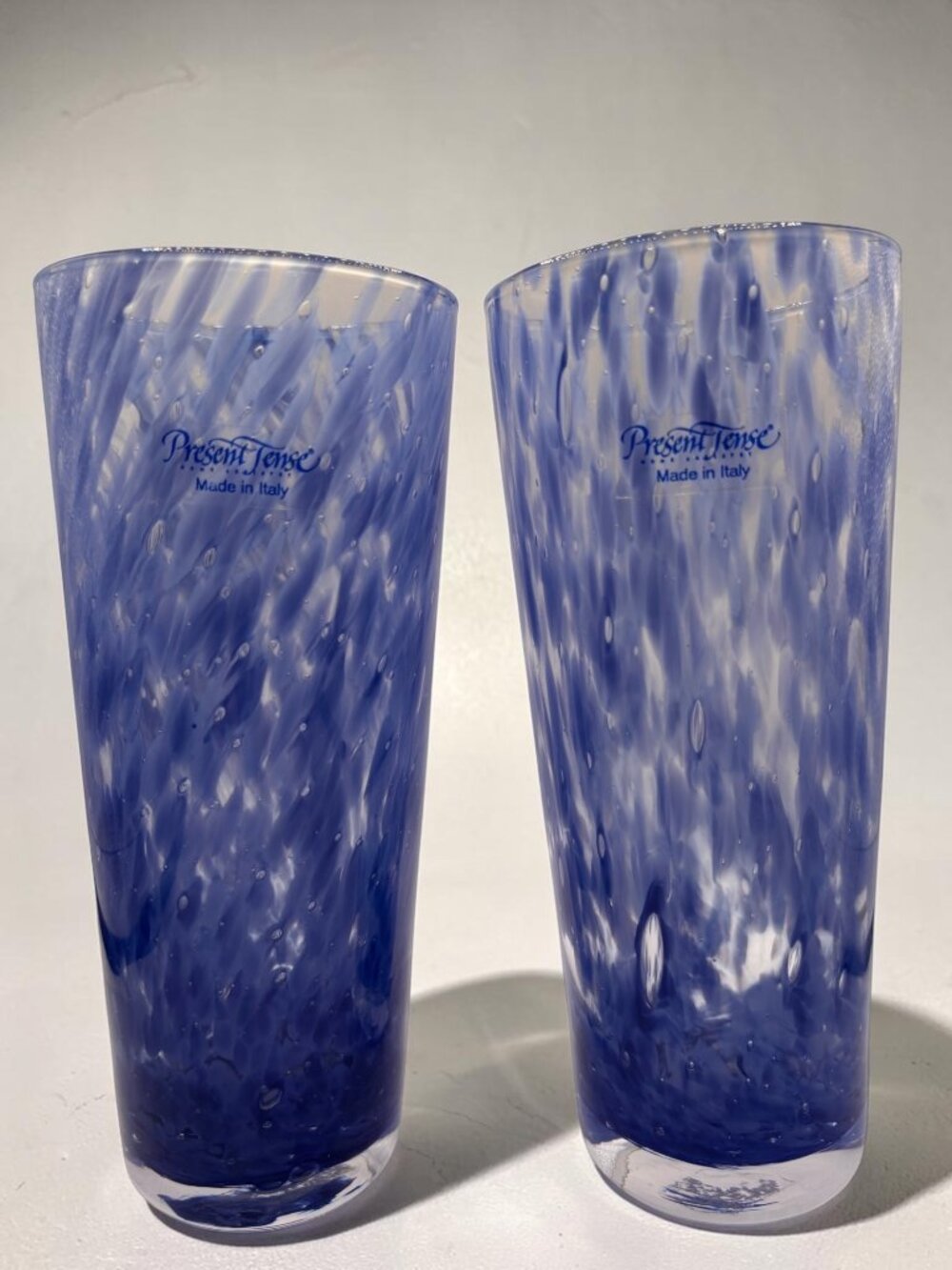 Present Tense Blue Swirl Glass Tumblers Made In Italy - Set Of 2